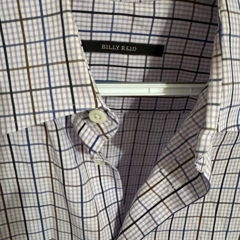 Billy Reid Men's Lavender and Brown Plaid Shirt